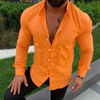 Chemise homme manches longues, col classique, coupe ajustée, orange
