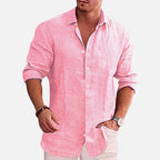 Chemise homme manches longues légère, coupe décontractée, rose