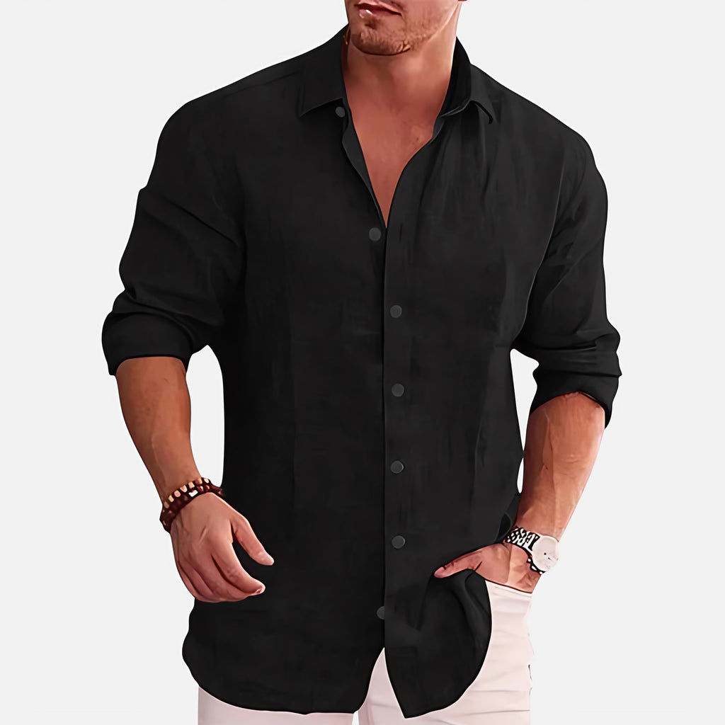 Chemise homme manches longues légère, coupe décontractée, noir