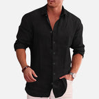 Chemise homme manches longues légère, coupe décontractée, noir