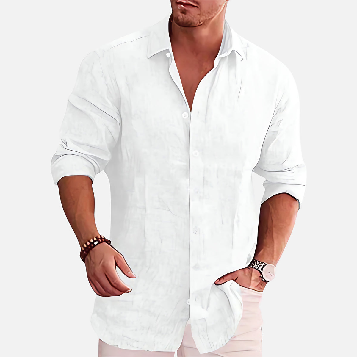 Chemise homme manches longues légère, coupe décontractée, blanc