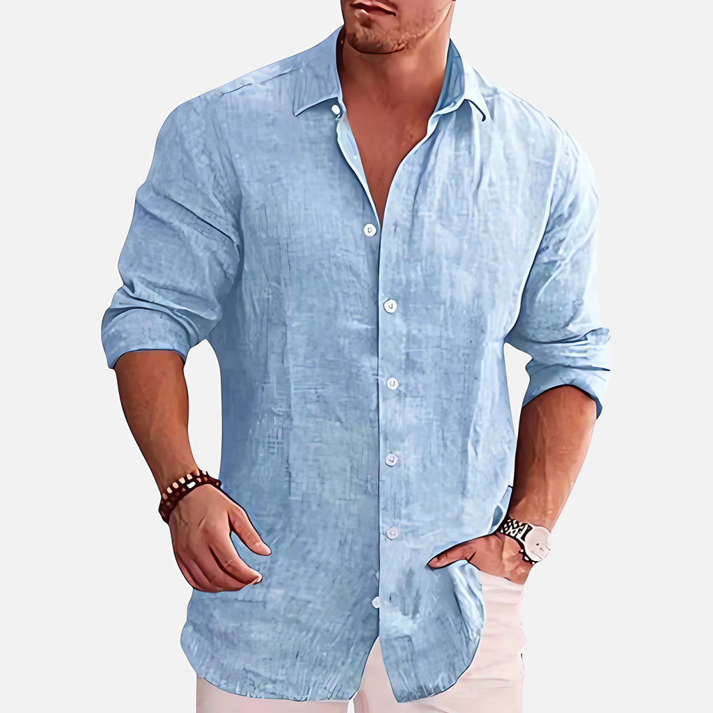 Chemise homme manches longues légère, coupe décontractée, bleu