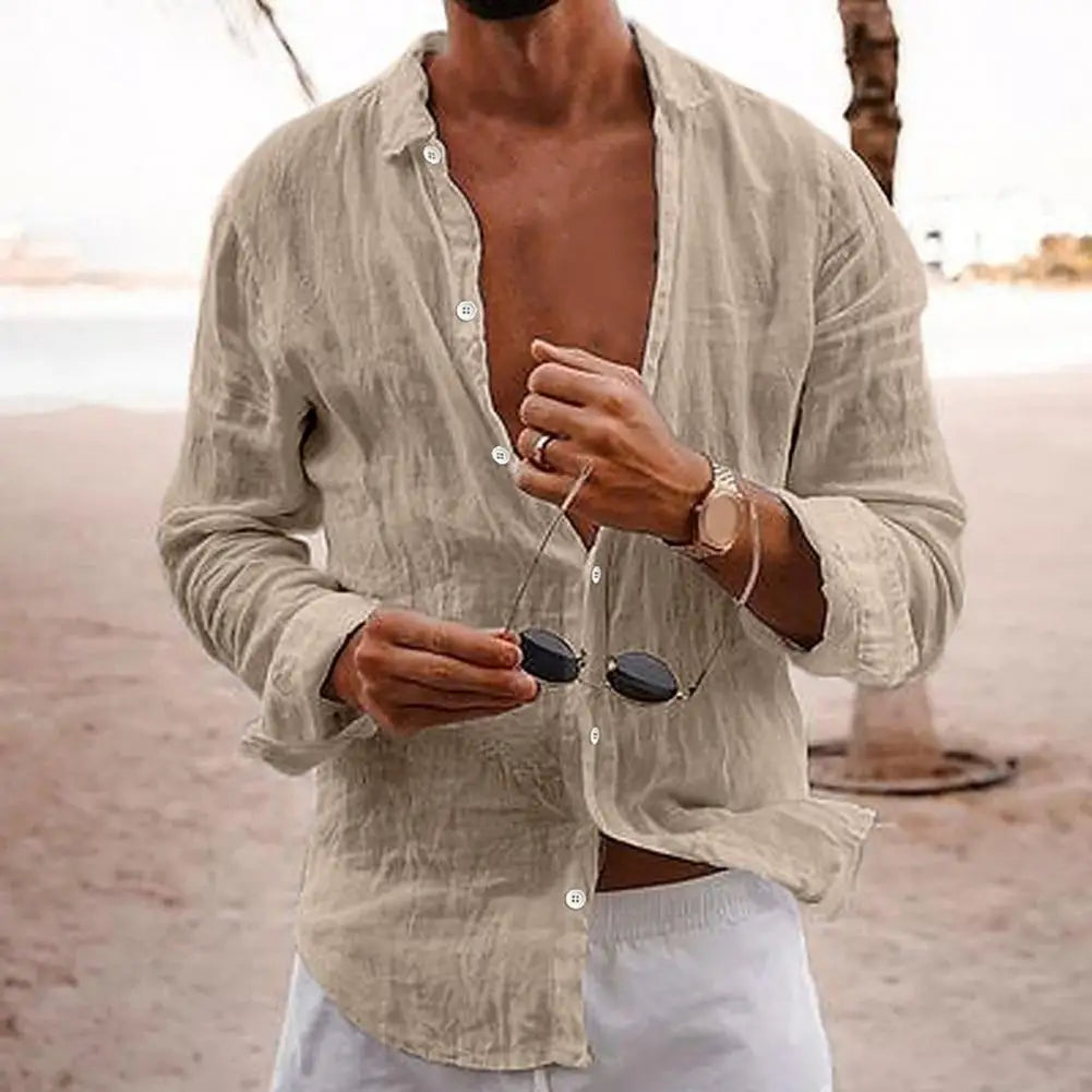 Chemise homme coupe ample, couleur unie, sept coloris, kaki