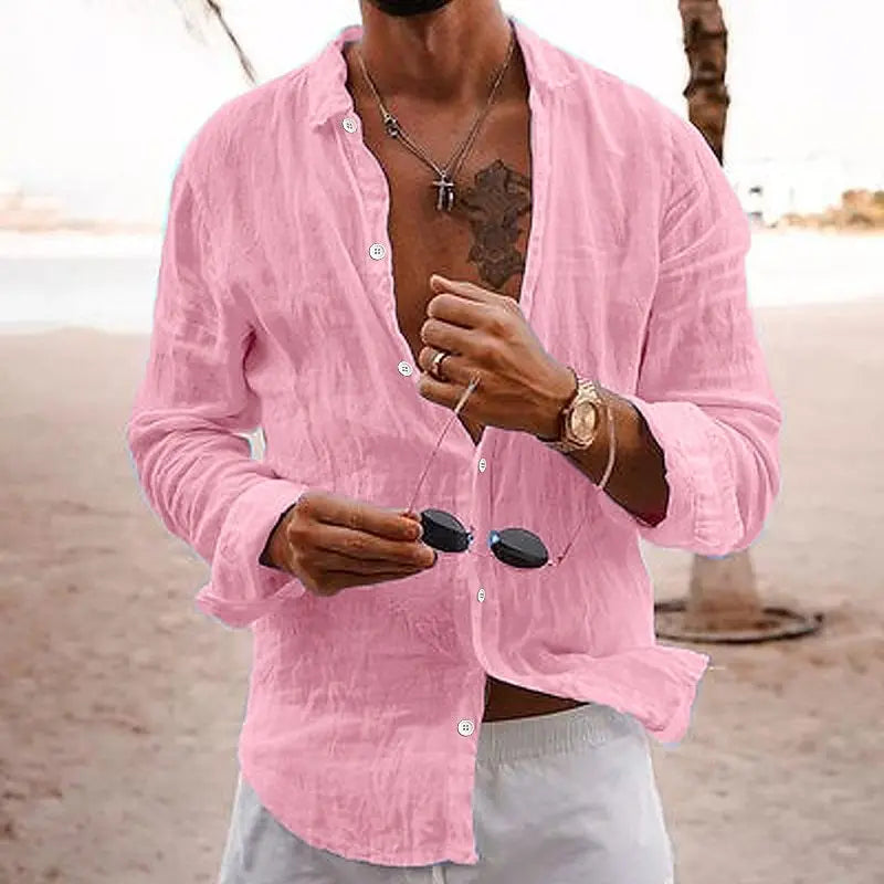 Chemise homme coupe ample, couleur unie, sept coloris
