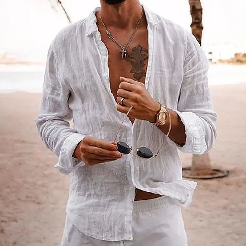 Chemise homme coupe ample, couleur unie, sept coloris