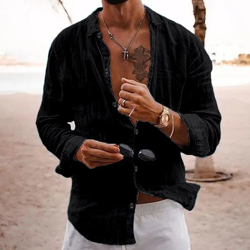 Chemise homme coupe ample, couleur unie, sept coloris