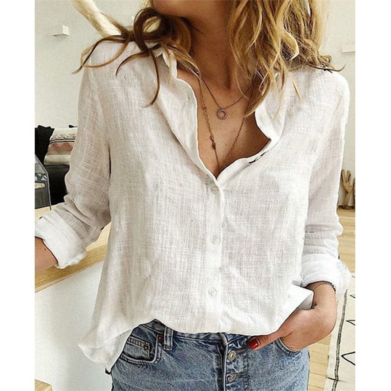 Chemise femme à col pointu, manches longues, du XS au 6XL, blanc