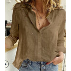Chemise femme à col pointu, manches longues, du XS au 6XL, marron