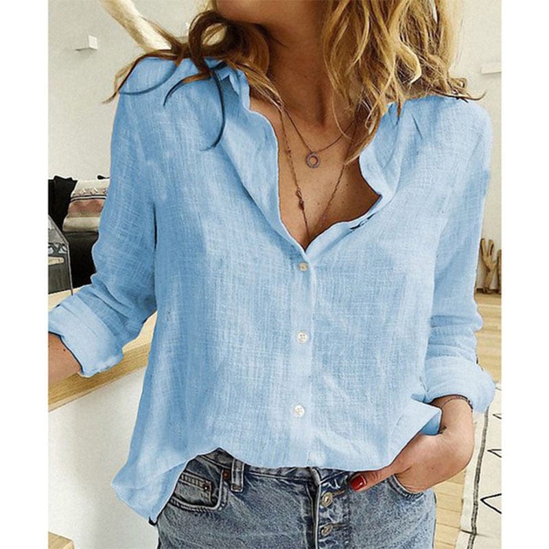 Chemise femme à col pointu, manches longues, du XS au 6XL, bleu