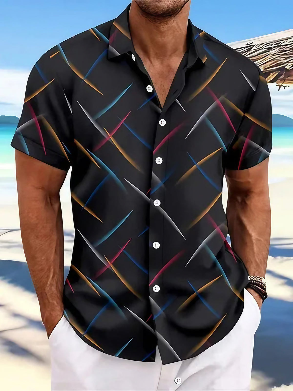 Chemise légère homme pour l'été, six coloris, du S au 3XL, noir