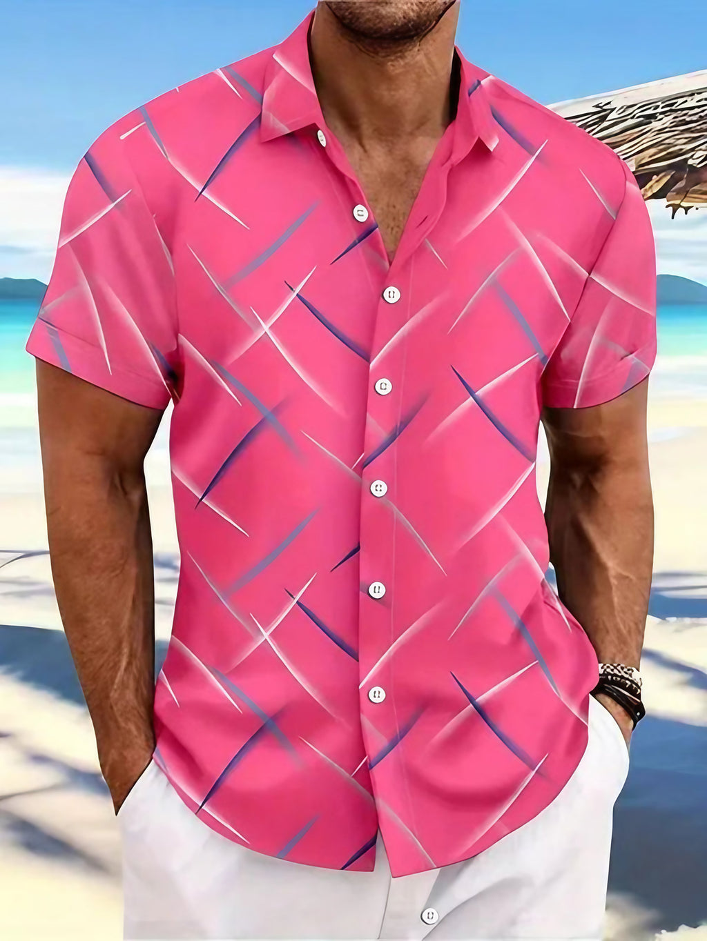 Chemise légère homme pour l'été, six coloris, du S au 3XL, rose