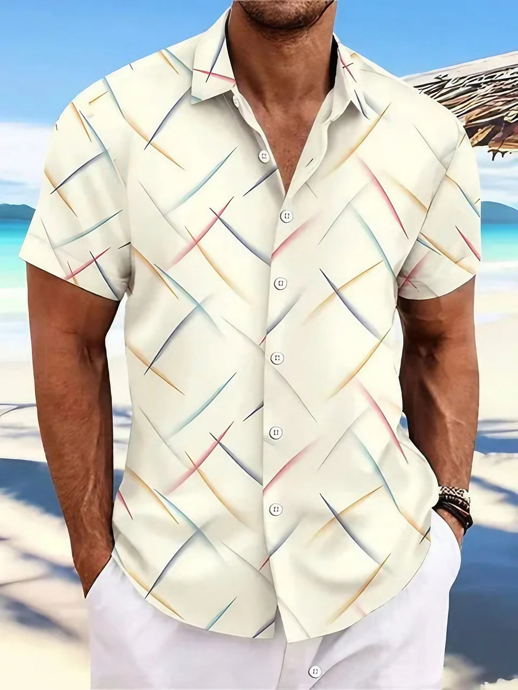 Chemise légère homme pour l'été, six coloris, du S au 3XL, ivoire