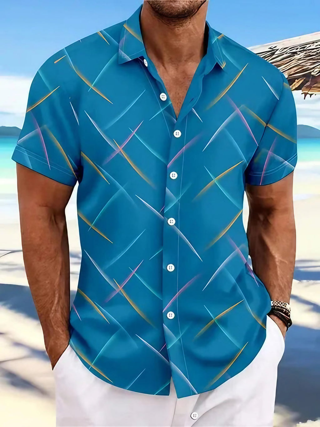 Chemise légère homme pour l'été, six coloris, du S au 3XL, bleu