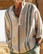 Chemise homme rayée à col grand-père, kaki ou gris, kaki