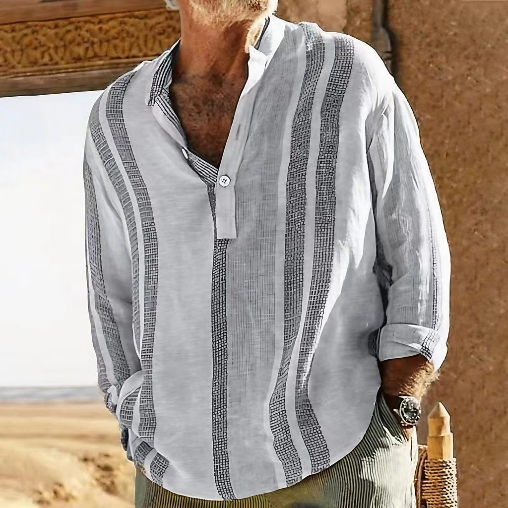 Chemise homme rayée à col grand-père, kaki ou gris, gris