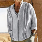 Chemise homme rayée à col grand-père, kaki ou gris, gris