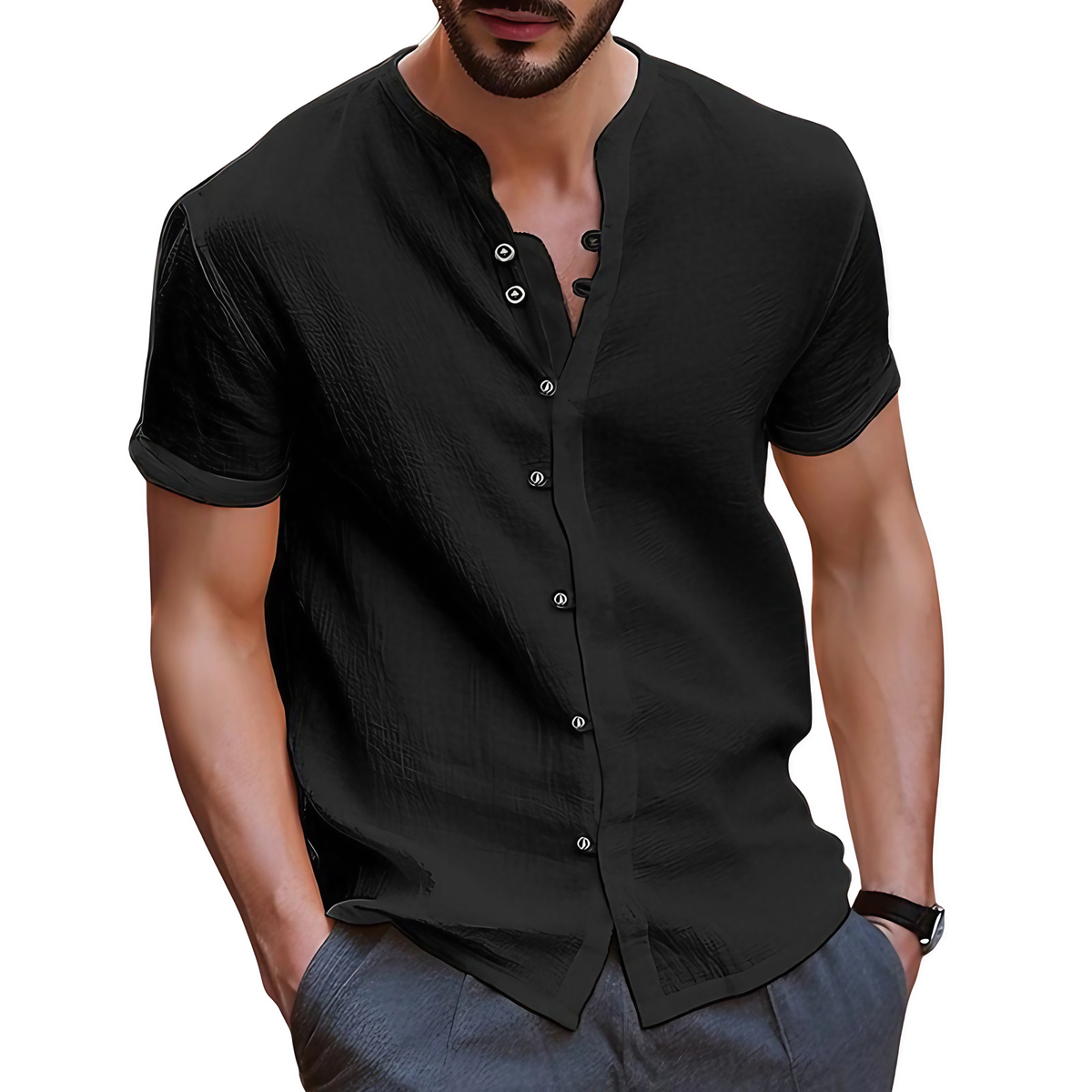 Chemise légère homme pour l'été, quatre coloris, S au 3XL, noir