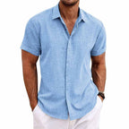 Chemise homme manches courtes, coupe ample, sept coloris, bleu ciel