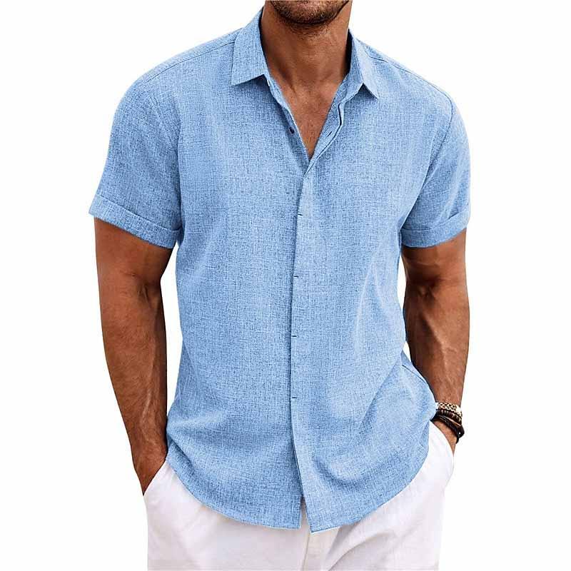 Chemise homme manches courtes, coupe ample, sept coloris, bleu ciel