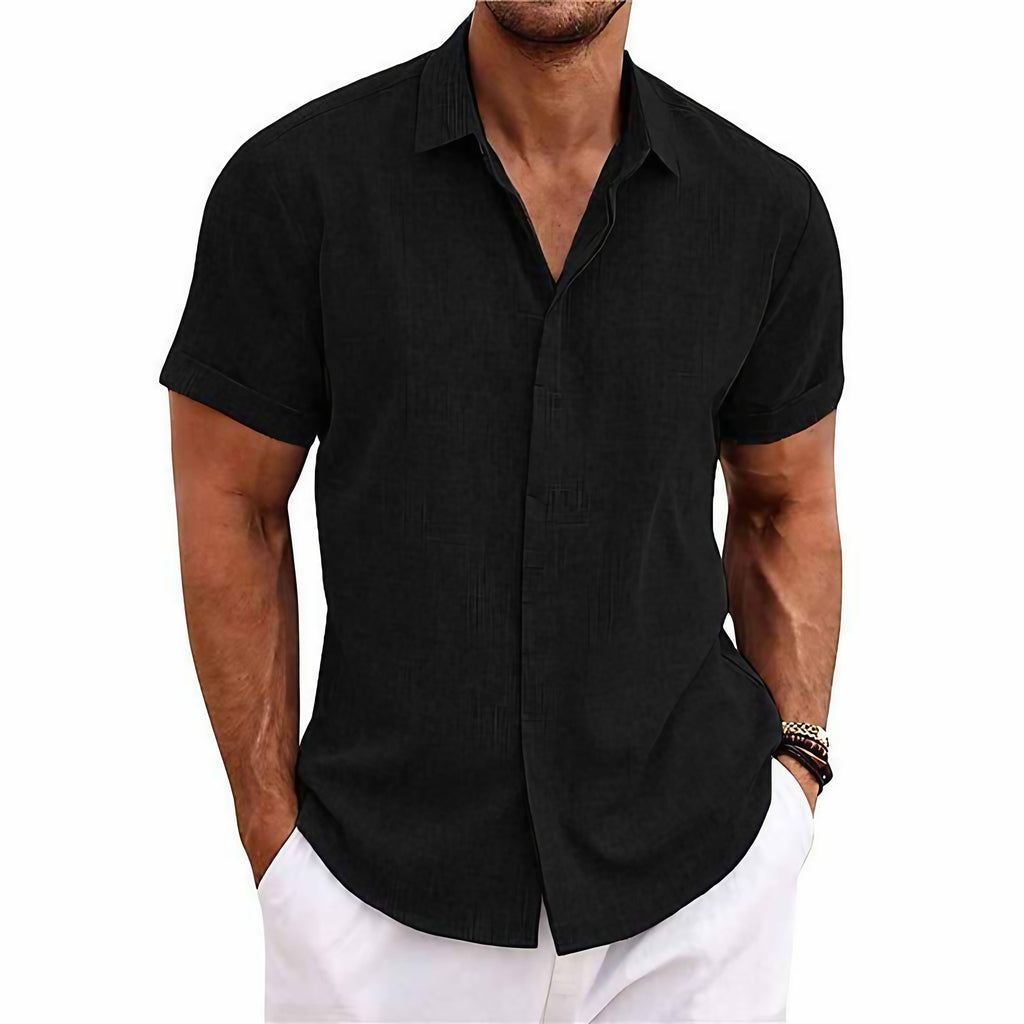 Chemise homme manches courtes, coupe ample, sept coloris, noir