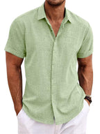Chemise homme manches courtes, coupe ample, sept coloris, vert clair