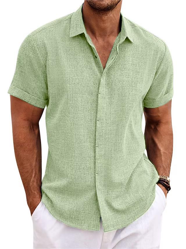 Chemise homme manches courtes, coupe ample, sept coloris, vert clair