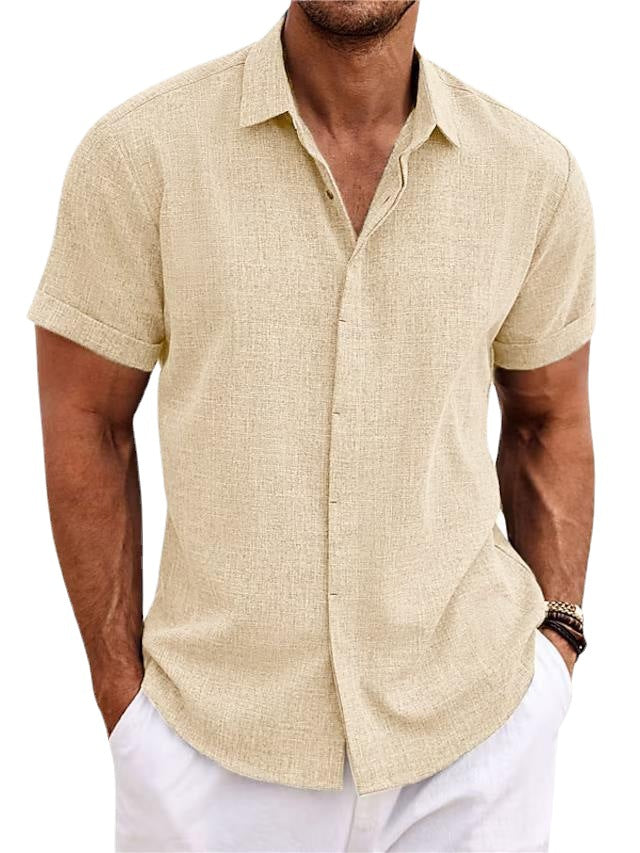 Chemise homme manches courtes, coupe ample, sept coloris, beige