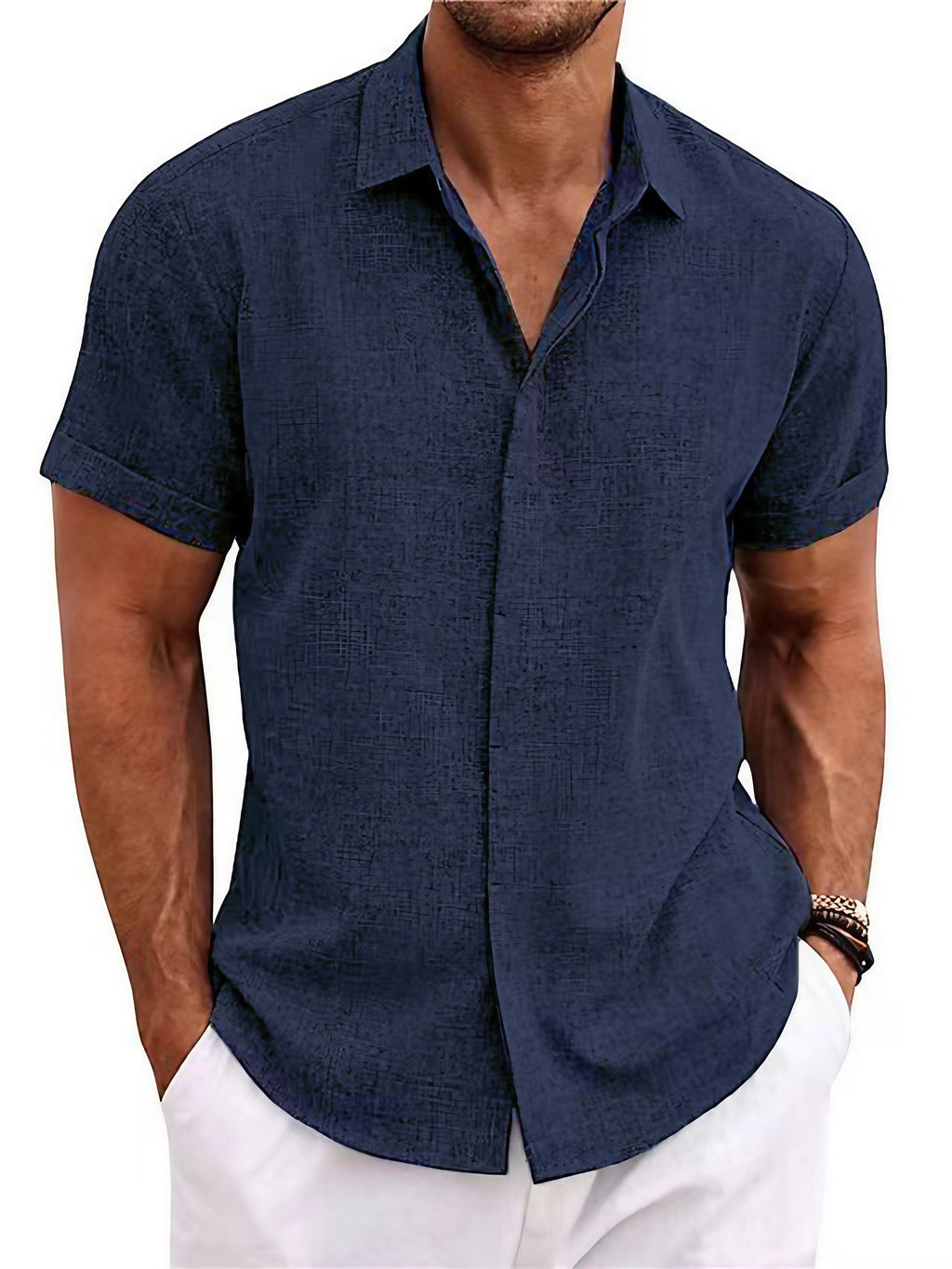 Chemise homme manches courtes, coupe ample, sept coloris, bleu