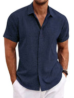Chemise homme manches courtes, coupe ample, sept coloris, bleu