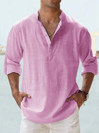 Chemise homme col Henley coupe slim, onze coloris, rose