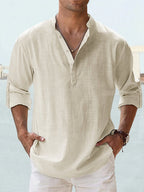 Chemise homme col Henley coupe slim, onze coloris, abricot