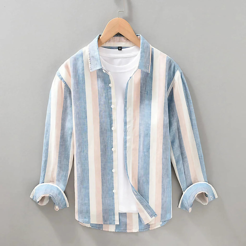 Chemise homme à rayures verticales, trois coloris, bleu