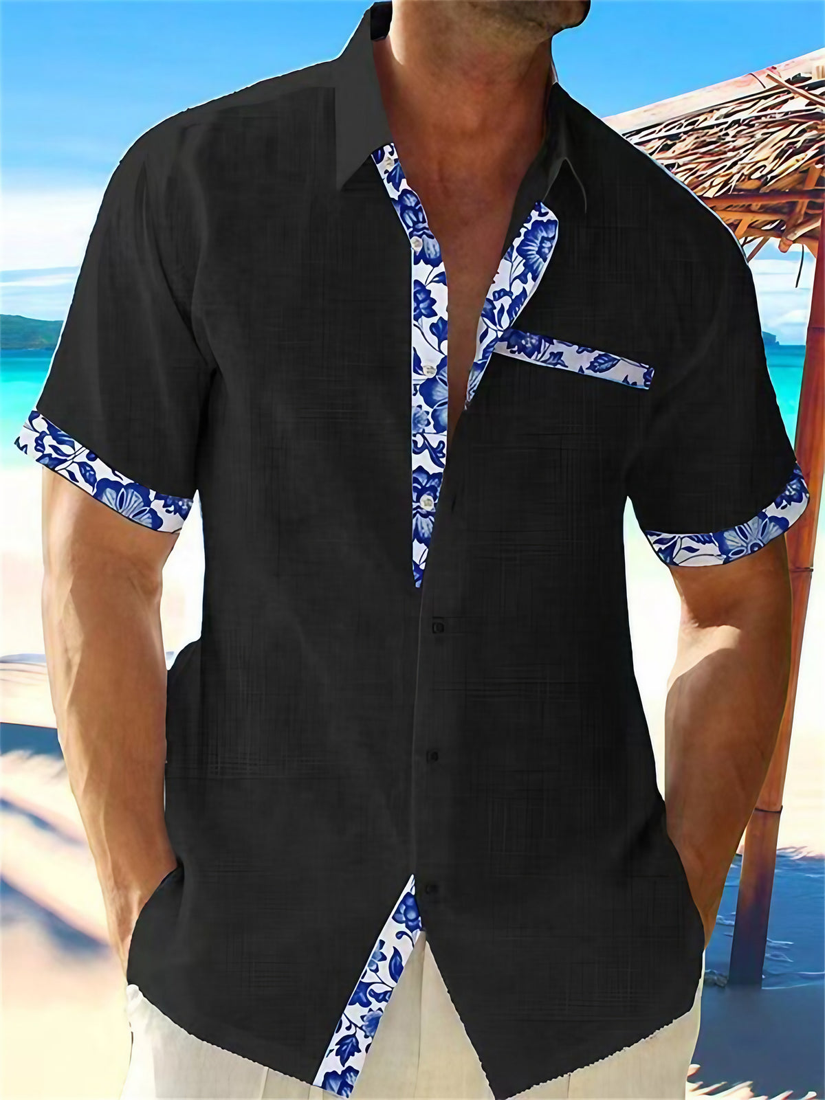 Chemise homme d'été coupe détendue, sept coloris, du S au 5XL, noir
