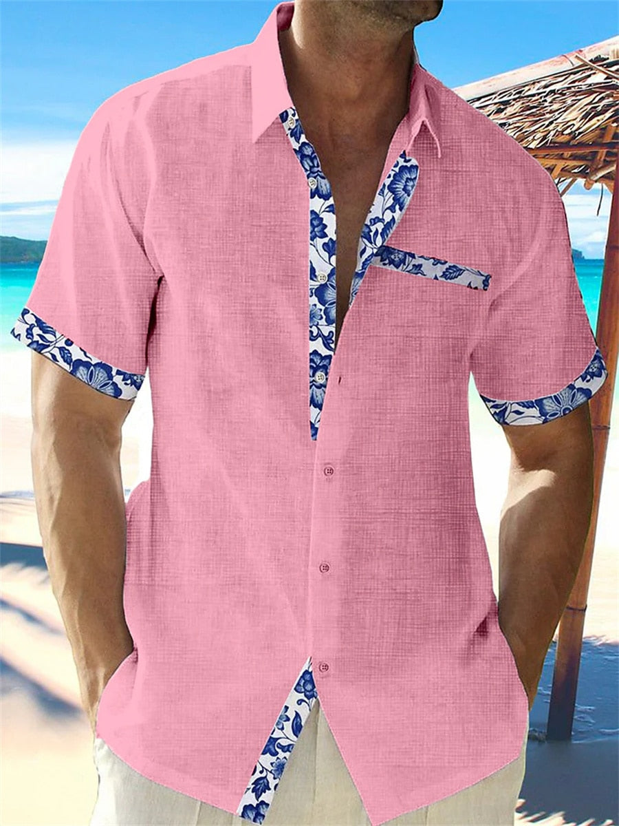 Chemise homme d'été coupe détendue, sept coloris, du S au 5XL, rose