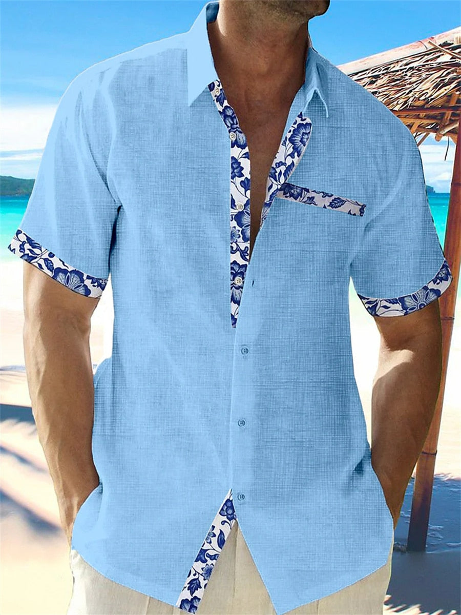 Chemise homme d'été coupe détendue, sept coloris, du S au 5XL, bleu clair