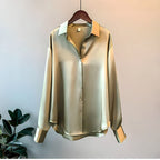 Chemise en satin femme, champagne, gris vert, noir ou blanc, gris vert