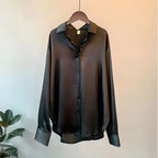 Chemise en satin femme, champagne, gris vert, noir ou blanc, noir
