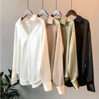 Chemise en satin femme, champagne, gris vert, noir ou blanc
