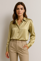 Chemise femme habillée, champagne, vert-gris, noir ou blanc, vert-gris