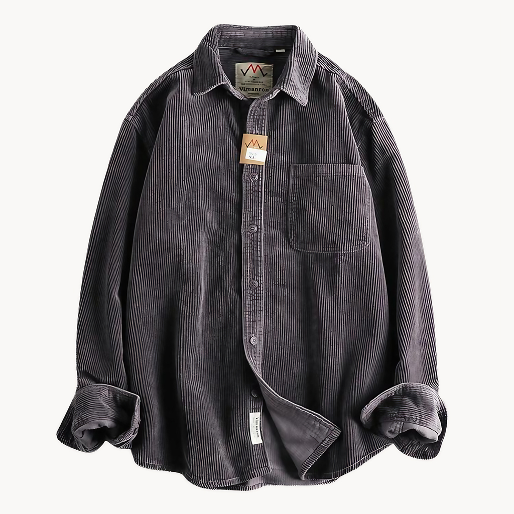 Chemise homme en velours côtelé, poches poitrine, dix coloris, rouge grisé