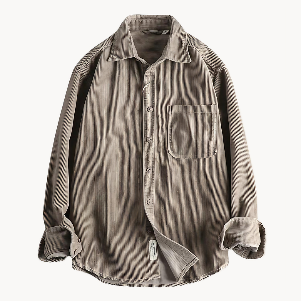 Chemise homme en velours côtelé, poches poitrine, dix coloris, marron clair