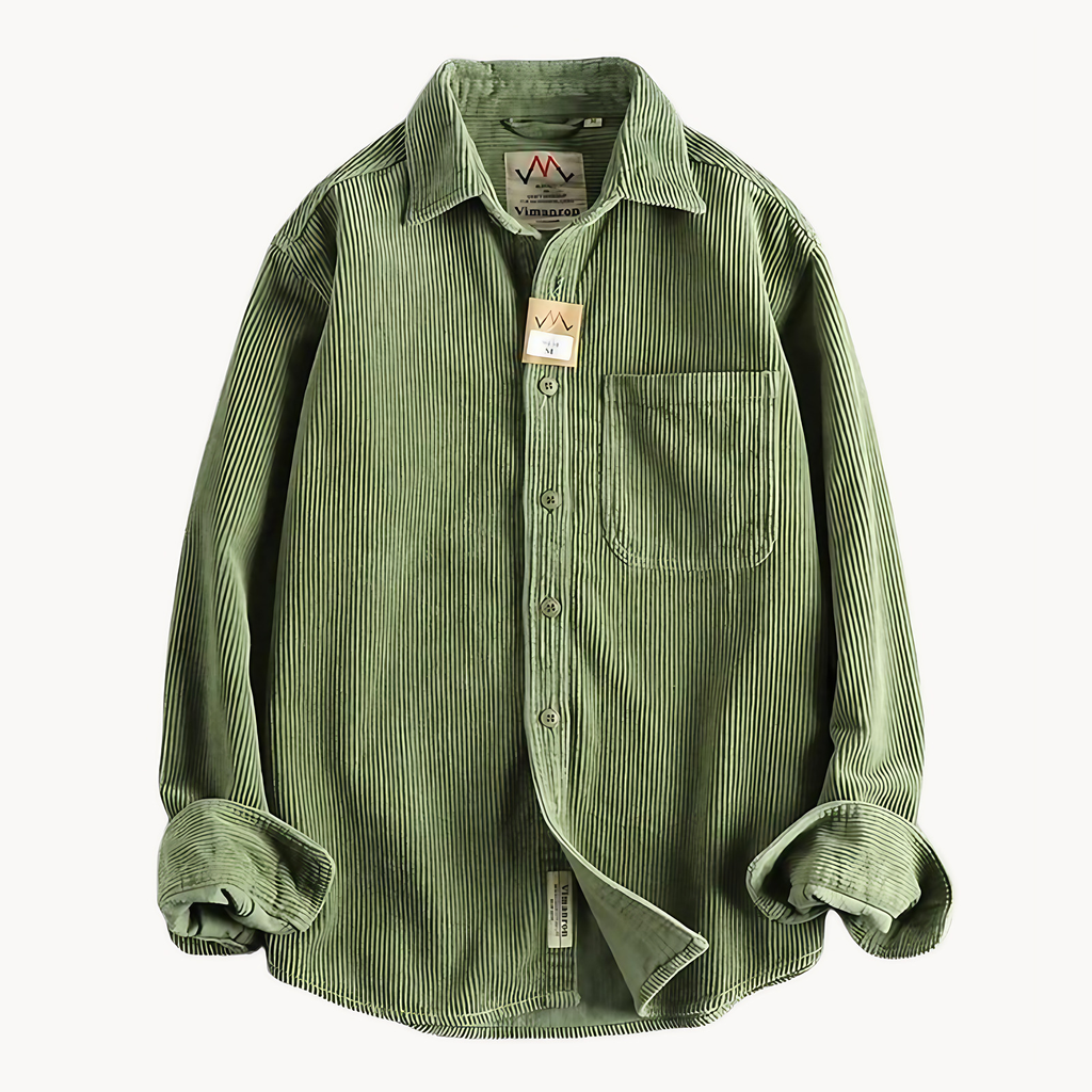 Chemise homme en velours côtelé, poches poitrine, dix coloris, vert