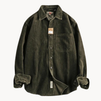 Chemise homme en velours côtelé, poches poitrine, dix coloris, vert foncé