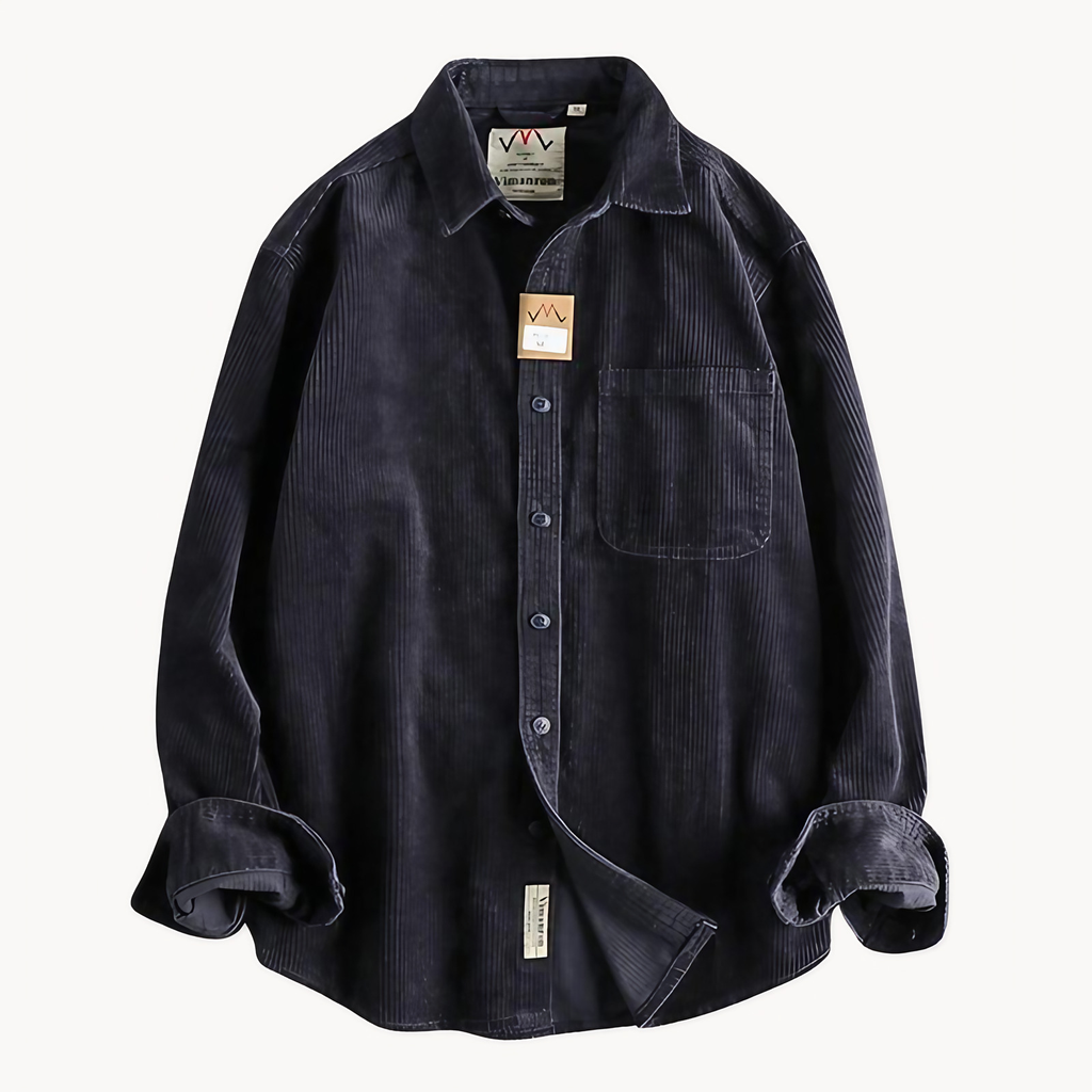 Chemise homme en velours côtelé, poches poitrine, dix coloris, bleu marine