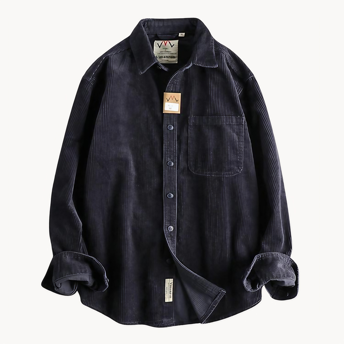 Chemise homme en velours côtelé, poches poitrine, dix coloris, bleu marine