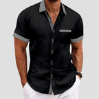 Chemise homme manches courtes à col contrasté, cinq coloris, noir