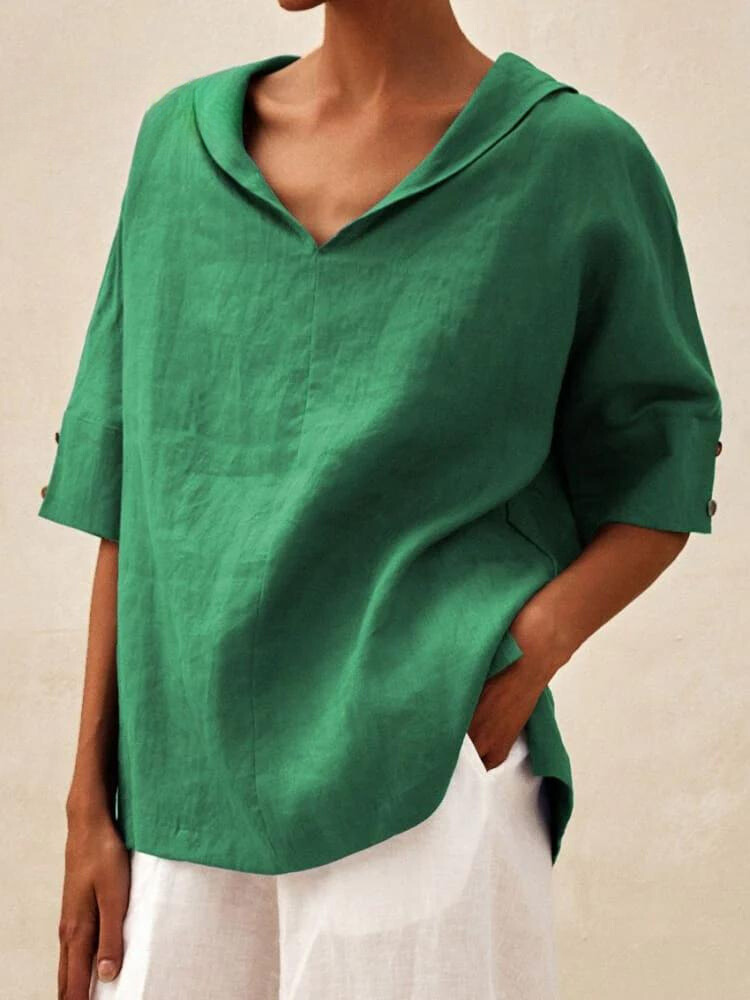 Chemise femme col V coupe ample, huit coloris, du S au 3XL, vert