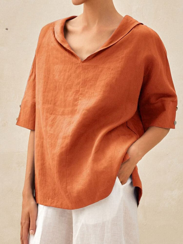 Chemise femme col V coupe ample, huit coloris, du S au 3XL, orange