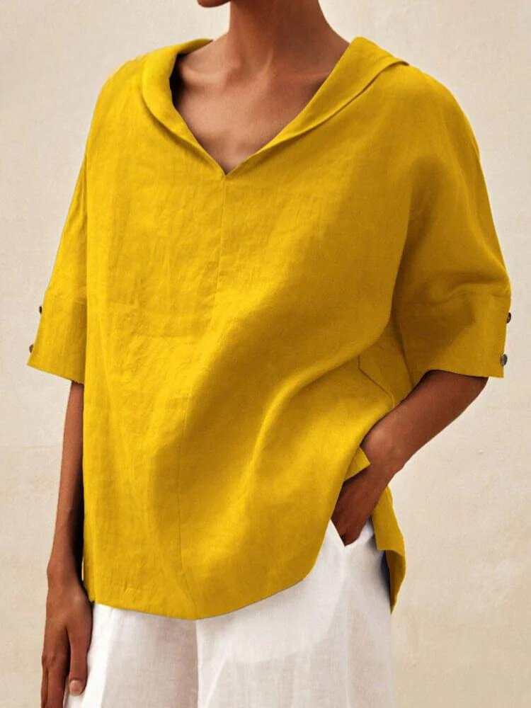 Chemise femme col V coupe ample, huit coloris, du S au 3XL, jaune