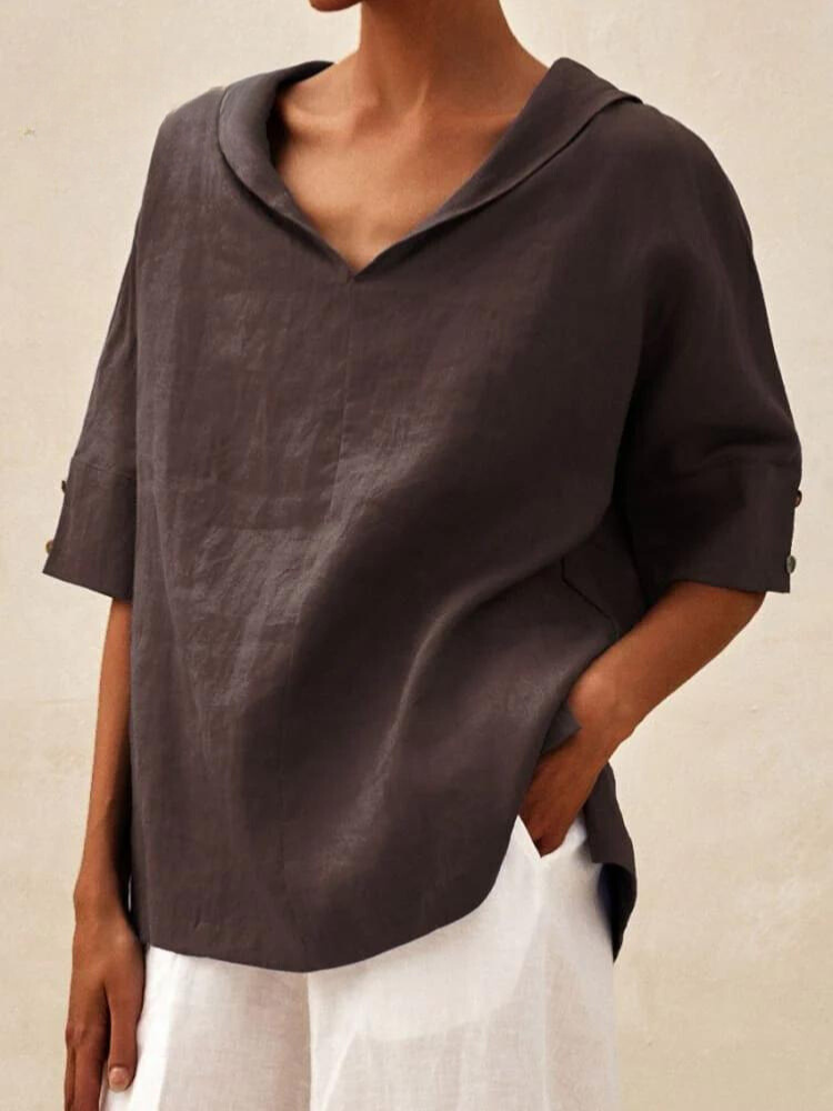 Chemise femme col V coupe ample, huit coloris, du S au 3XL, marron